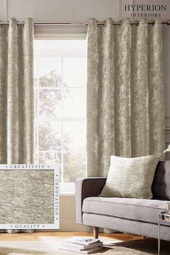 Hyperion Cream Selene Luxury Chenille Weighted Thermal Lined Eyelet Curtains (642910) | £90 - £190