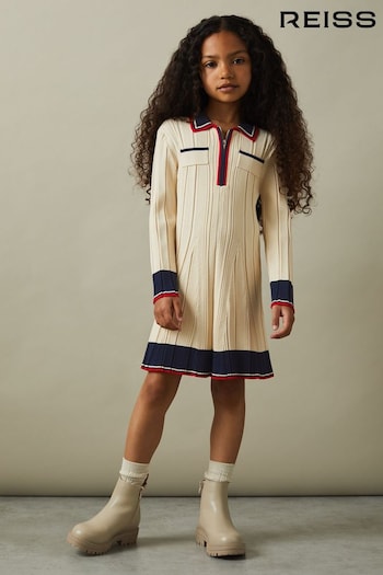 Reiss Camel Annie Junior Ribbed Colourblock Mini Action Dress (643322) | £68
