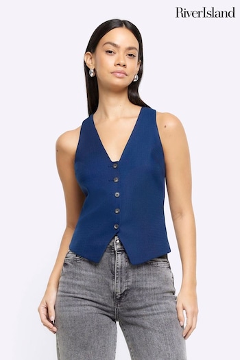 River Island Navy Button Front Waistcoat (643414) | £38