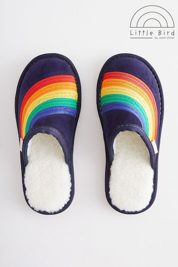 Little Bird by Jools Oliver Navy Rainbow Rainbow Borg Lined Mule Slippers (643498) | £20 - £24