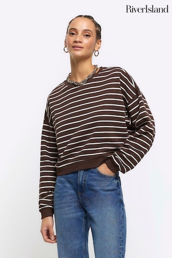 River Island Brown Stripe Cropped Sweatshirt (643680) | £25