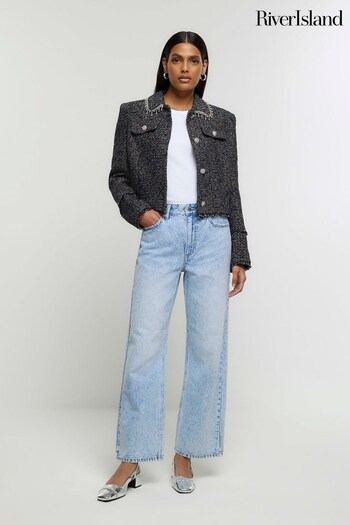 River Island Blue High Rise Crop Relaxed Straight 100% Cotton Jeans (643735) | £38