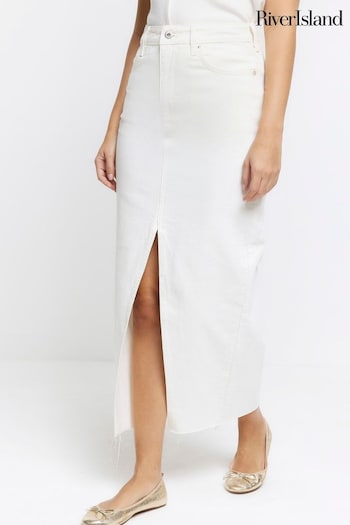 River Island White Split Hem Denim Maxi Skirt (643898) | £38