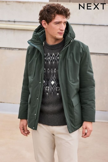 Sage Green Borg Lined Shower Resistant Hooded Parka Jacket (644073) | £85