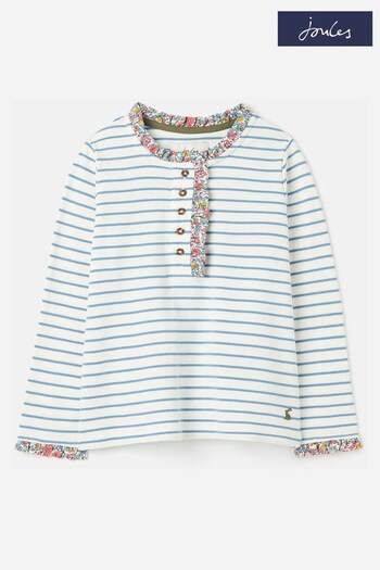 Joules Felicity Blue Long Sleeve Button Placket T-Shirt (644361) | £16.95 - £20.95