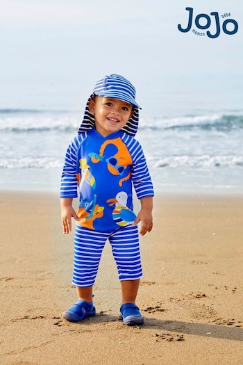JoJo Maman Bébé Blue Stripe UPF 50 2-Piece Sun Protection Suit (644475) | £25