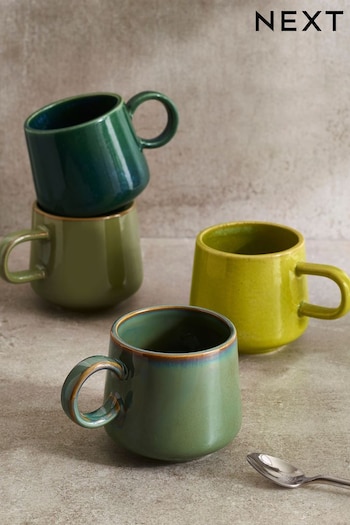 Set of 4 Green Reactive Glaze Medium Sized Mugs (644493) | £26