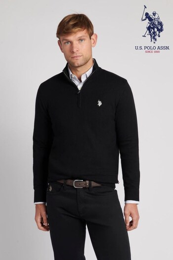 U.S. RALPH Polo Assn. Mens Funnel Neck Quarter Zip Knit Black Sweatshirt (644609) | £60