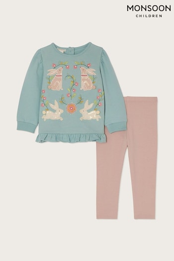 Monsoon Baby Blue Bunny Sweatshirt and Leggings drawstring Set (644775) | £28 - £32