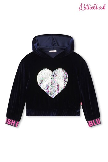 Billieblush Navy Velvet with Sequin Heart Hoodie (645151) | £51