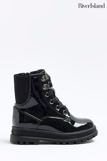 River Island Black Girls Chunky Hiker Lace-Up Boots (645418) | £28