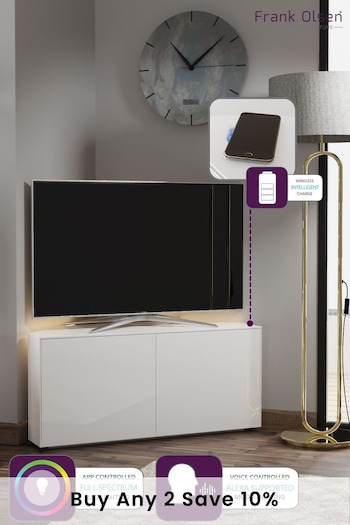 Frank Olsen White Smart LED Corner TV Stand (645428) | £370