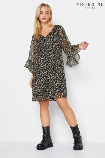 PixieGirl Petite Black Long Sleeve Chiffon Dress (645430) | £34