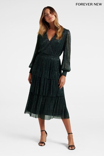 Forever New Green Winifred Plisse Midi Dress (645495) | £125