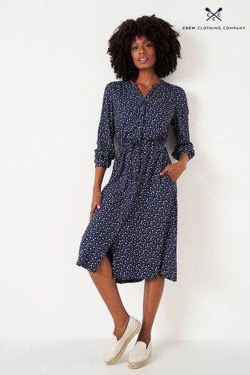 Crew Checked Clothing Company Navy Blue Floral Print Shirt Dress (645499) | £79