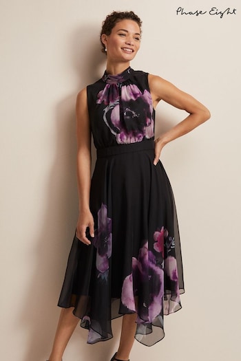 Phase Eight Black Multi Lucinda Floral Chiffon Midi Dress (645719) | £159