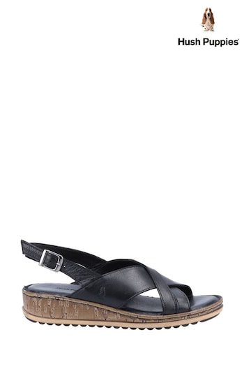 Hush Puppies Black Elena Cross Over Wedge woven-leather Sandals (646183) | £75