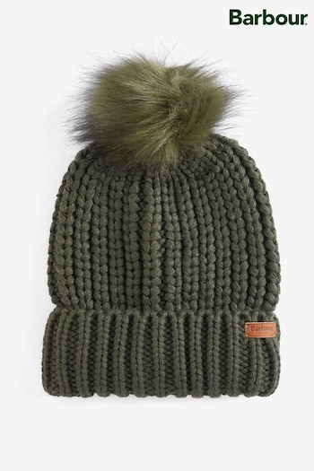 Barbour® Olive Green Saltburn Cable Knit Pom Bobble hat (646517) | £30