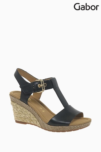 Gabor Karen Black Leather Wedge Sandals (646529) | £90