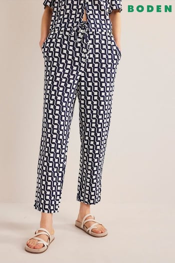 Boden Blue Relaxed Linen Pull-On Trousers (646663) | £42