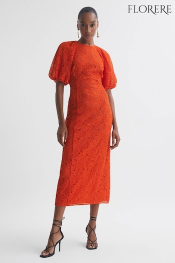 Florere Lace Puff Sleeve Midi Dress (647017) | £238