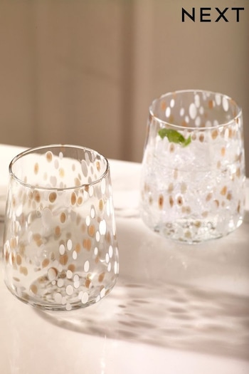 Set of 2 White Confetti Tumbler Glasses (647041) | £14