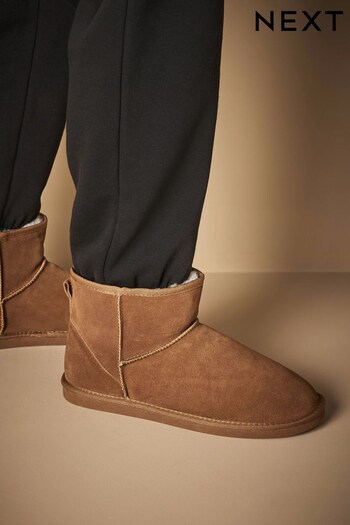 Tan Brown Luxury Faux Fur Lined Suede Slipper Boots (647047) | £35
