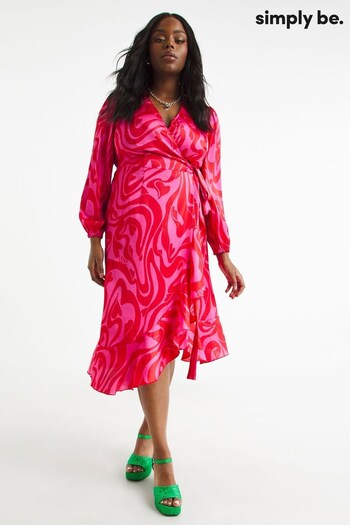 Simply Be Pink Print Satin Wrap Dress (647074) | £45