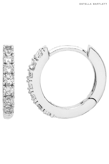 Estella Bartlett Silver Pave Set Hoop Earrings with White CZ (647095) | £25