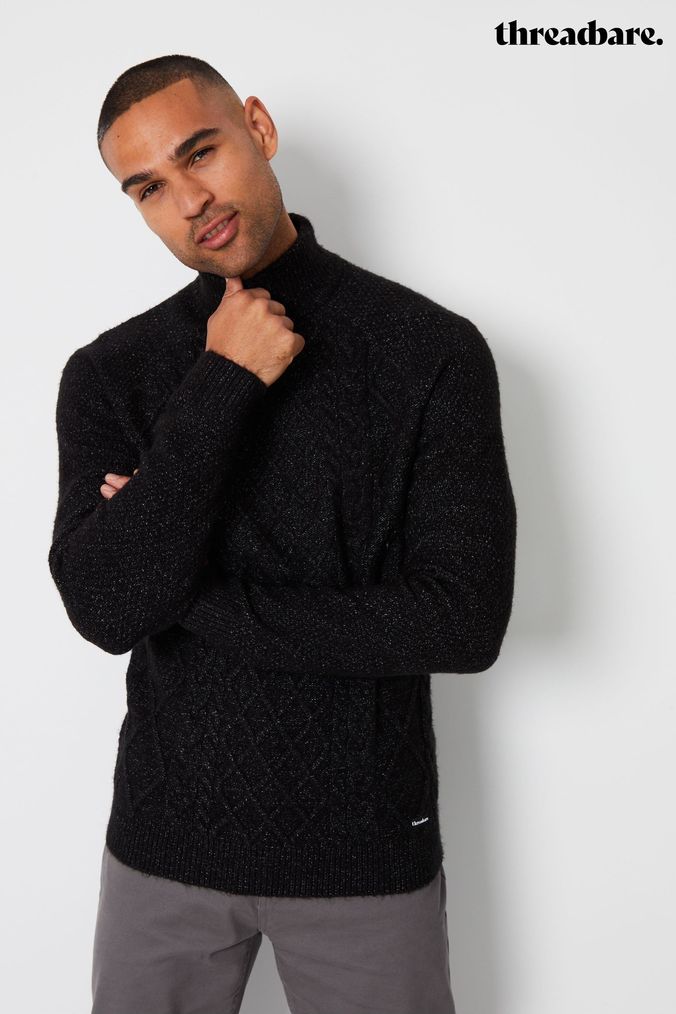 Mens Black Roll Neck Jumpers Plain Black Knitted Jumpers Next