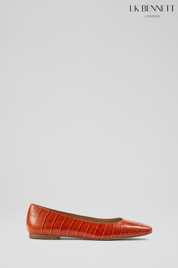 LK Bennett Orange Phyllis Croc-Effect Leather Flats (647510) | £199