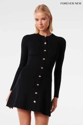 Forever New Black Jolie Button Through Mini Knit Dress (647576) | £95