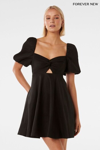 Forever New Black Pure Linen Fearne Twist Mini Dress (647790) | £90