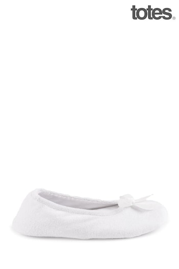 Totes White Isotoner Terry Ballet Slippers With Bow (647946) | £18