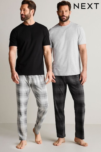 Black/Grey Check Jersey Pyjama Sets 2 Pack (648090) | £46