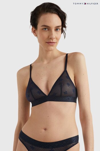 Tommy sleeve Hilfiger Blue Unlined Lace Triangle Bra (648092) | £41