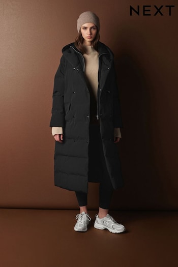 Black Longline Shower Resistant Padded Hooded Coat (648118) | £115