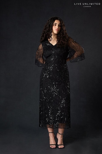 Live Unlimited Curve Embellished Maxi Black Dress (648316) | £245