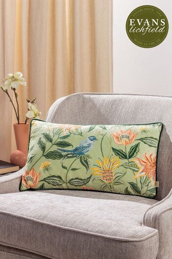 Evans Lichfield Green Chatsworth Aviary Country Floral Piped Cushion (648368) | £16