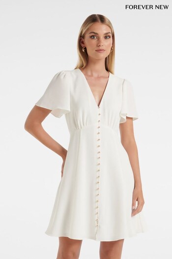 Forever New Cream Elodie Flutter Sleeve Dress (648429) | £70