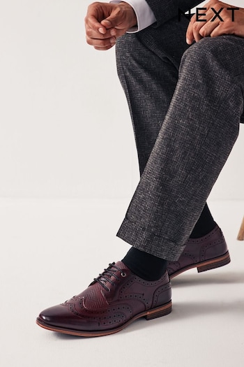Burgundy Red Texture Detail Double Wing Brogue Shoes take (648501) | £38