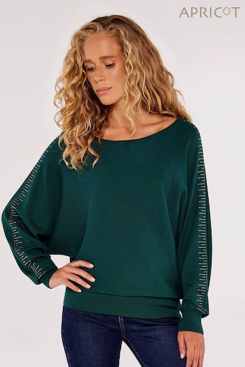 Apricot Forest Green Stud Arm Batwing Jumper (649099) | £30