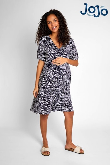 JoJo Maman Bébé Navy Ditsy Print V-Neck Maternity Dress (649221) | £42