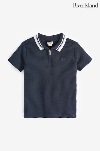 River Island Blue Textured Tipped Boys long-sleeve Polo Shirt (649435) | £15