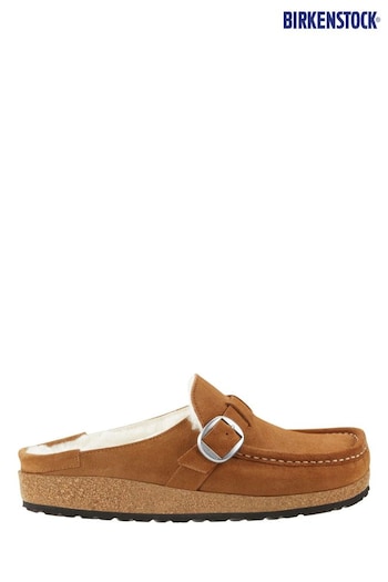 Birkenstock Tan Brown Shearling Suede Buckley Slippers (649855) | £170