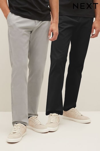 Black/Grey Slim Stretch Chino Trousers Woven 2 Pack (649871) | £42
