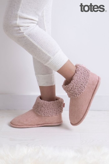 Totes Pink Isotoner Ladies Cable Boot Slippers (650145) | £30