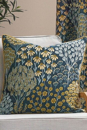 Wylder Nature Blue Saffron Ophelia Floral Jacquard Cushion (650321) | £28