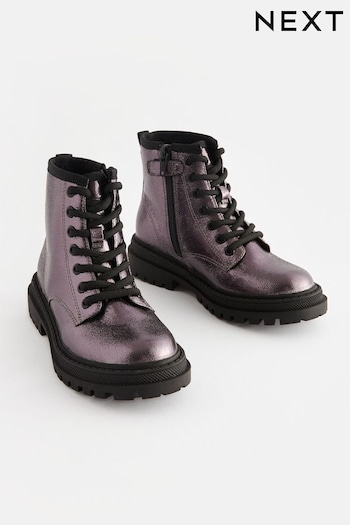Silver Metallic Wide Fit (G) Warm Lined Lace Up Boots (650443) | £30 - £37