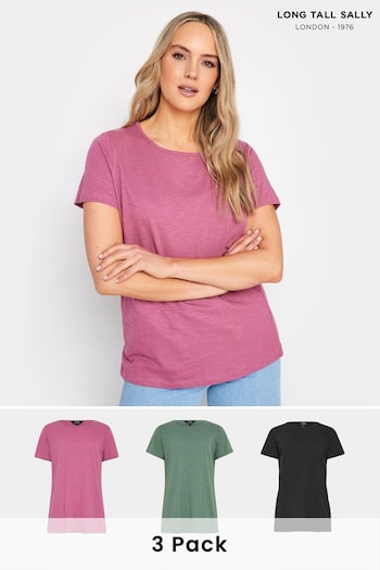 Long Tall Sally Black/Pink Short Sleeve T-Shirts 3 Pack (651039) | £33